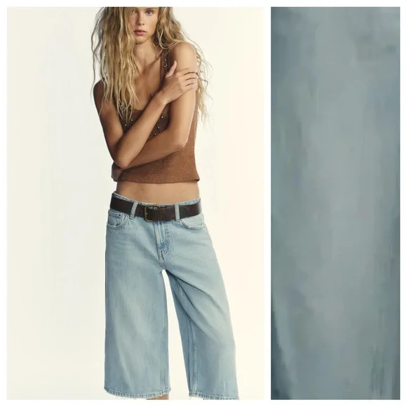 NWOT. Zara Light Blue Low-Rise Denim Bermuda Shorts. Size 6.
